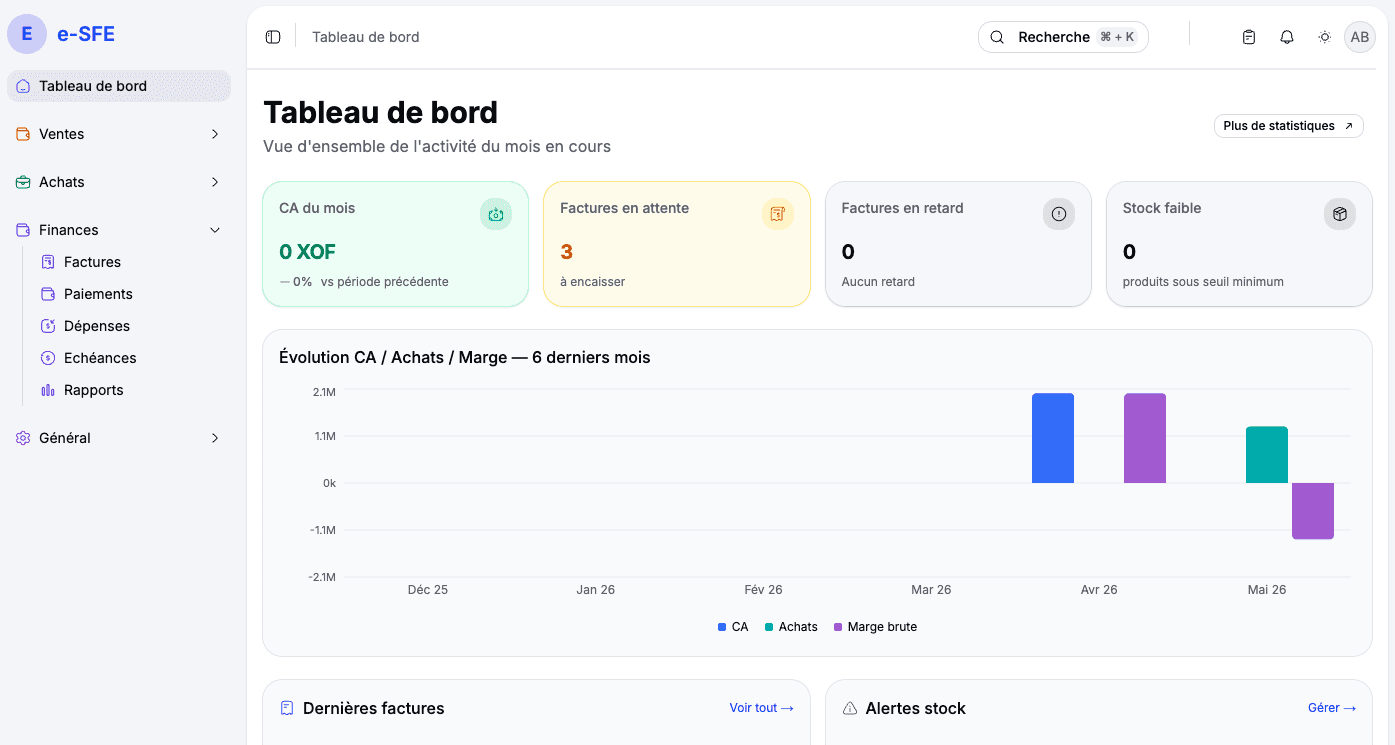 Tableau de bord SFE NAFA — pilotage financier pour PME burkinabè